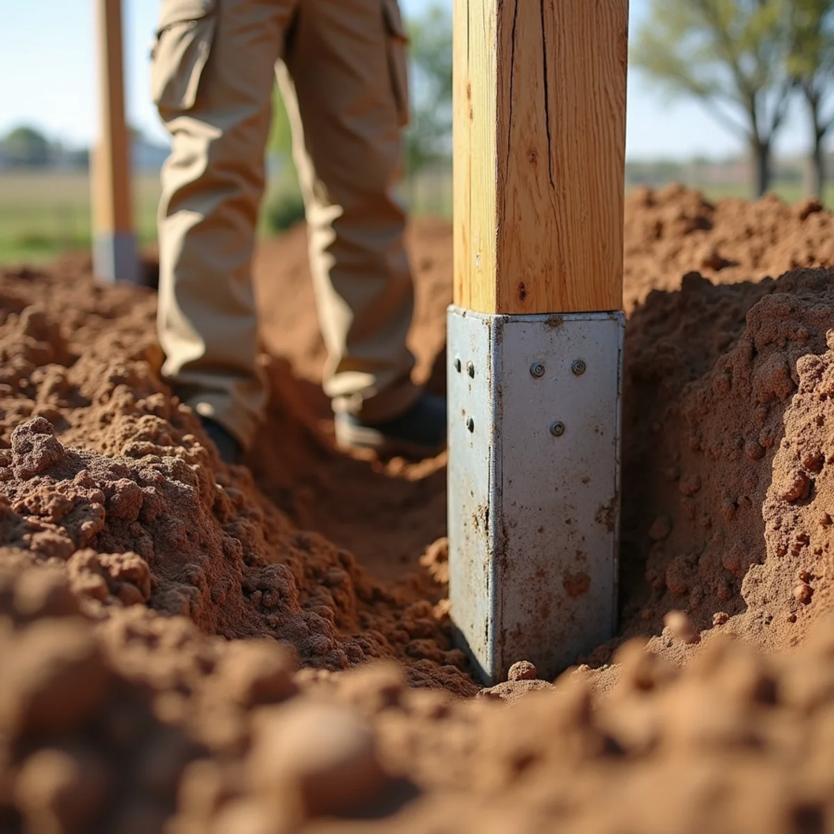 Deep concrete post footing excavation in Allen County Kansas soil