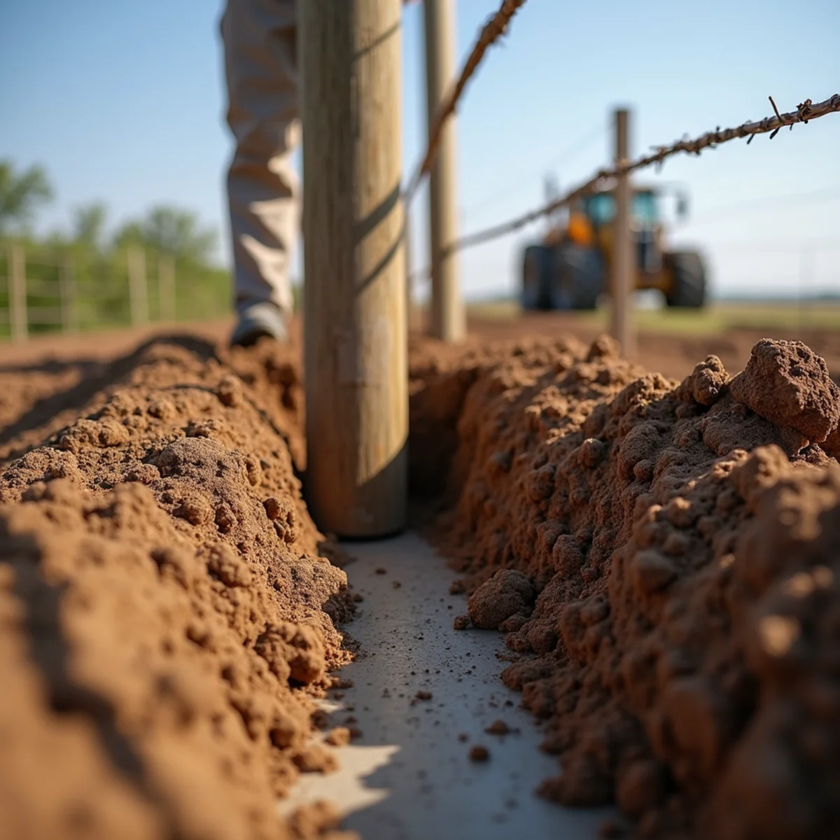 Deep concrete post footing excavation in Americus Kansas soil