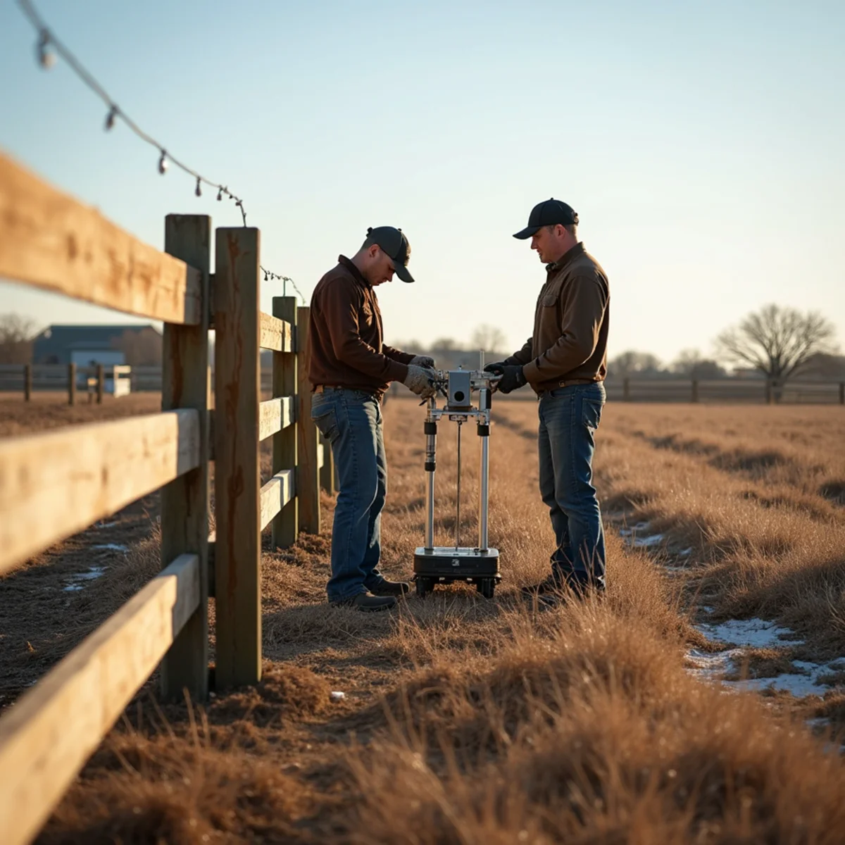 Skilled crew installing automatic gate openers with precision laser alignment