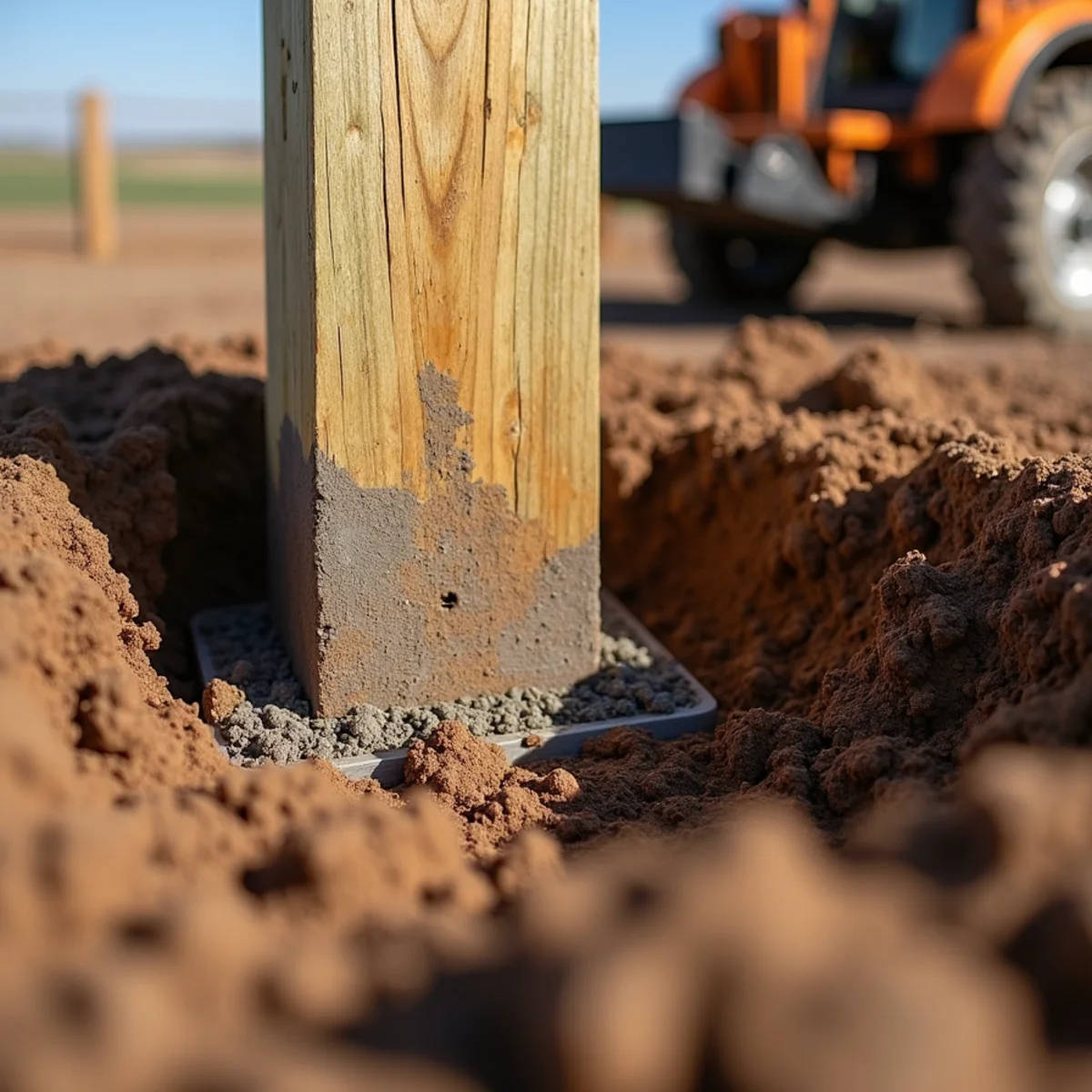Deep concrete post footing excavation in Chanute Kansas soil