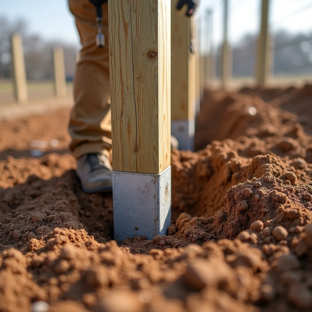 Deep concrete post footing excavation in Coffey County Kansas soil