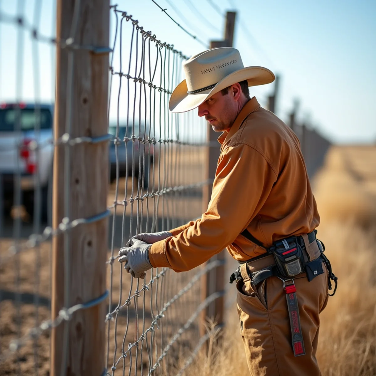 Skilled crew installing commercial fencing with precision laser alignment