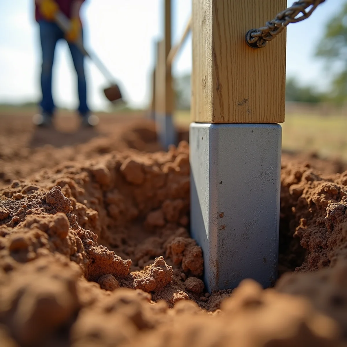 Deep concrete post footing excavation in Emporia Kansas soil