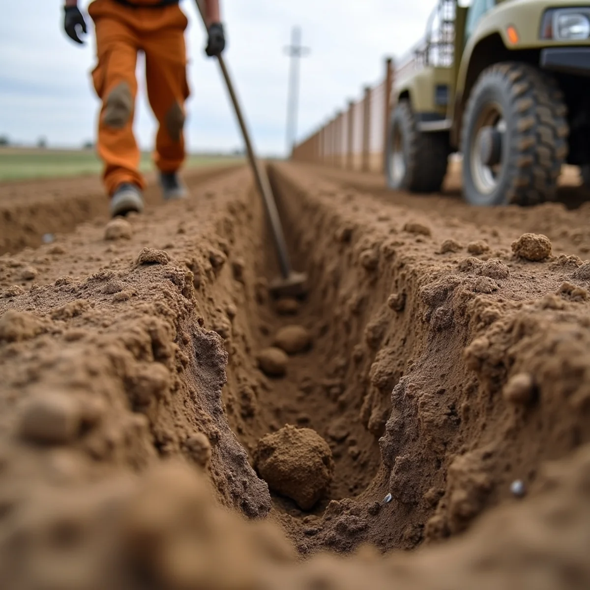 Deep concrete post footing excavation in Greenwood County Kansas soil