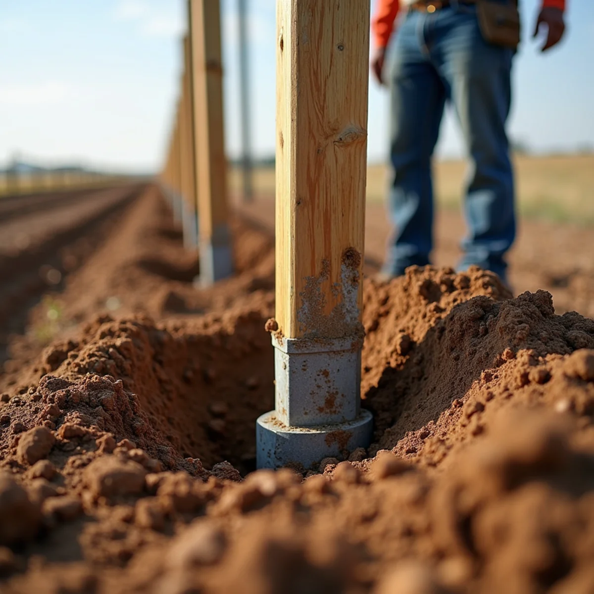 Deep concrete post footing excavation in Humboldt Kansas soil