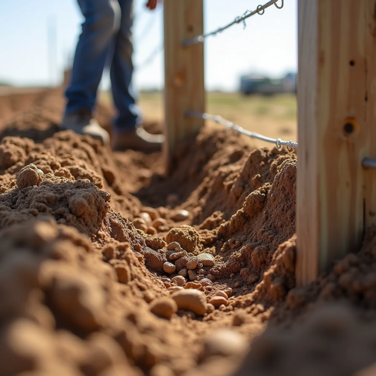 Deep concrete post footing excavation in Osage County Kansas soil