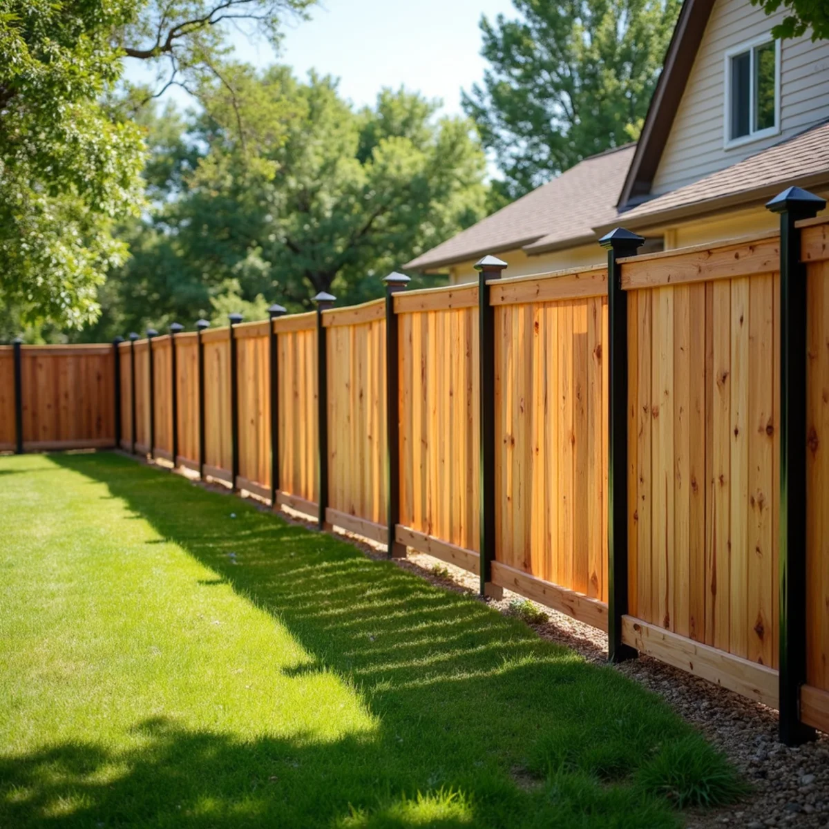 Completed residential cedar backyard fence verified by Kansas customer reviews