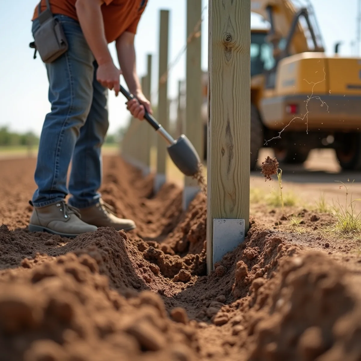 Deep concrete post footing excavation in Williamsburg Kansas soil